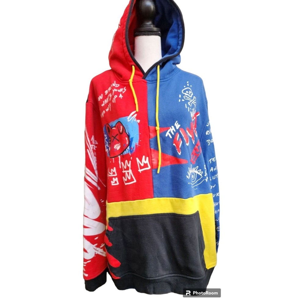 Reason Men's Red Multi Colorblock Flyest Graphic Fleece Lined Pullover Hoodie 2X